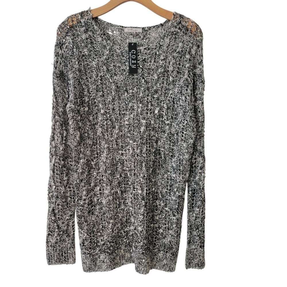 Cozy Casual Brand Sweater Pullover‎ Long Sleeve Tunic Sequins Lagenlook NWT